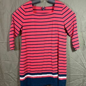 Tommy Hilfiger Striped Red Blue Midi Dress 3/4 Sleeves Nautical Americana Sz XXL